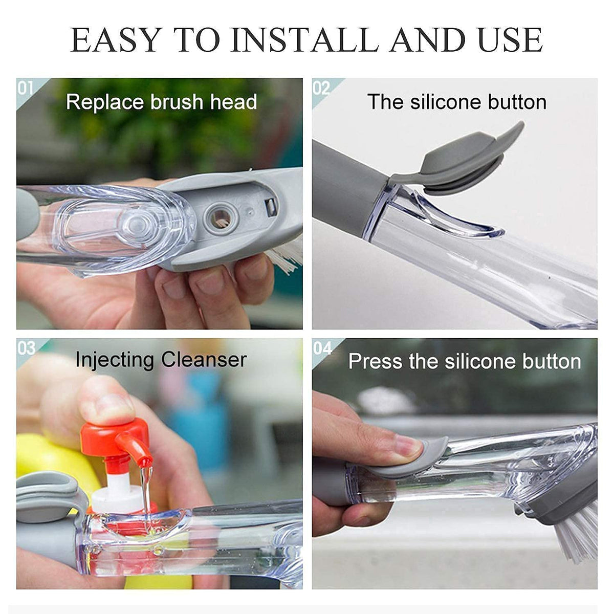 Soap Dispensing Dish Scrubber Brush with Handle