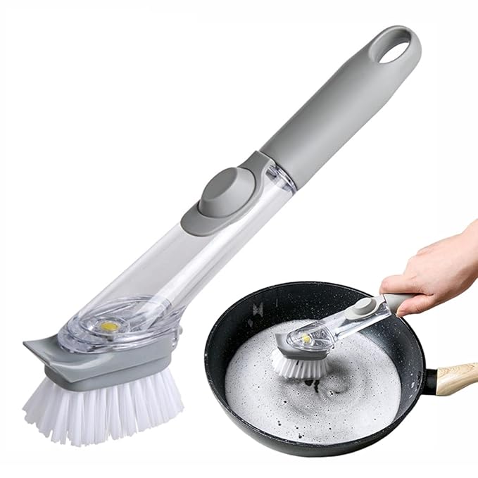 Soap Dispensing Dish Scrubber Brush with Handle
