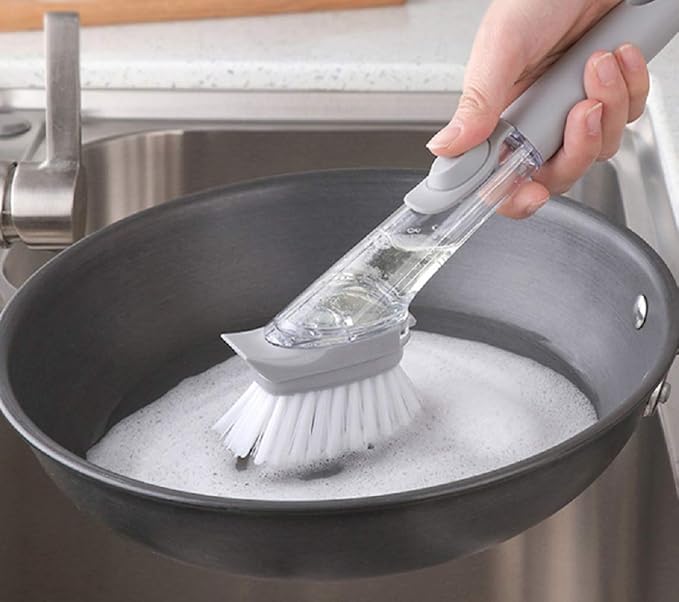Soap Dispensing Dish Scrubber Brush with Handle
